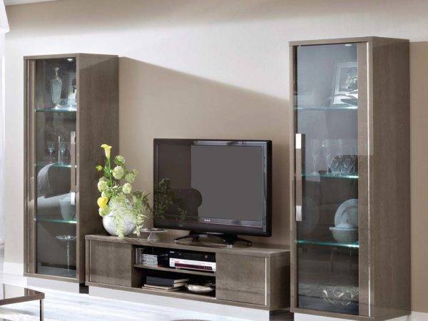 Однодверная Светодиодная Витрина для Гостиной с Дымчато-Серыми Дверями