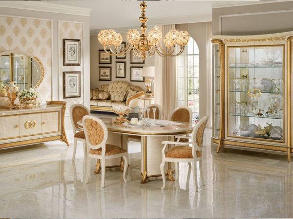 Melodia հյուրասենյակի ճոխ հավաքածու, dining set with golden details, servant voskya detalnerov ev apakuc daraknerov