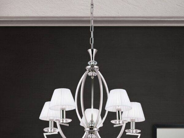 Chandelier Avala, 5-flames, nickel with white shades