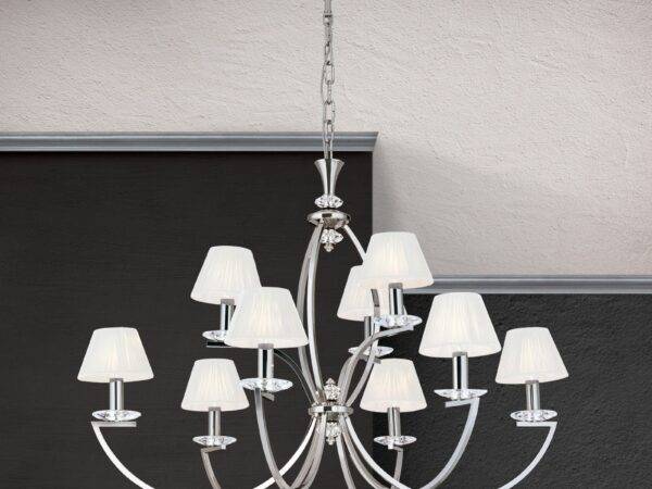 Chandelier Avala, 9-flames, nickel with white shades