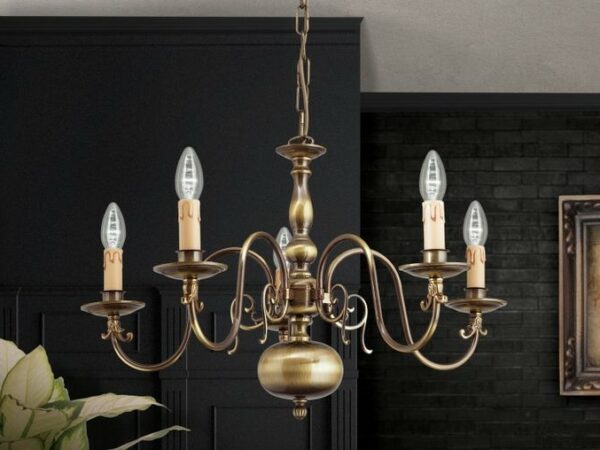 Chandelier FLÄMISCH, 5-flames, Patina
