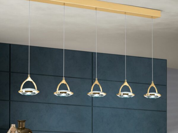 LED pendant lamp MOON, 5-lamps, gold