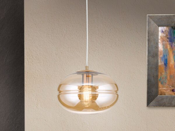 Suspension lamp RICHARD, 1-lamp, brass matt, Amber